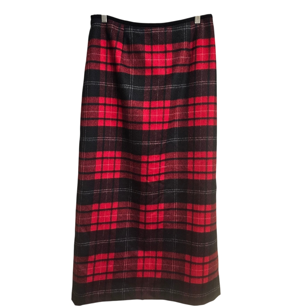 Talbots Vintage Wool Midi Tartan Buffalo Plaid Red and Black Women's Skirt, 12